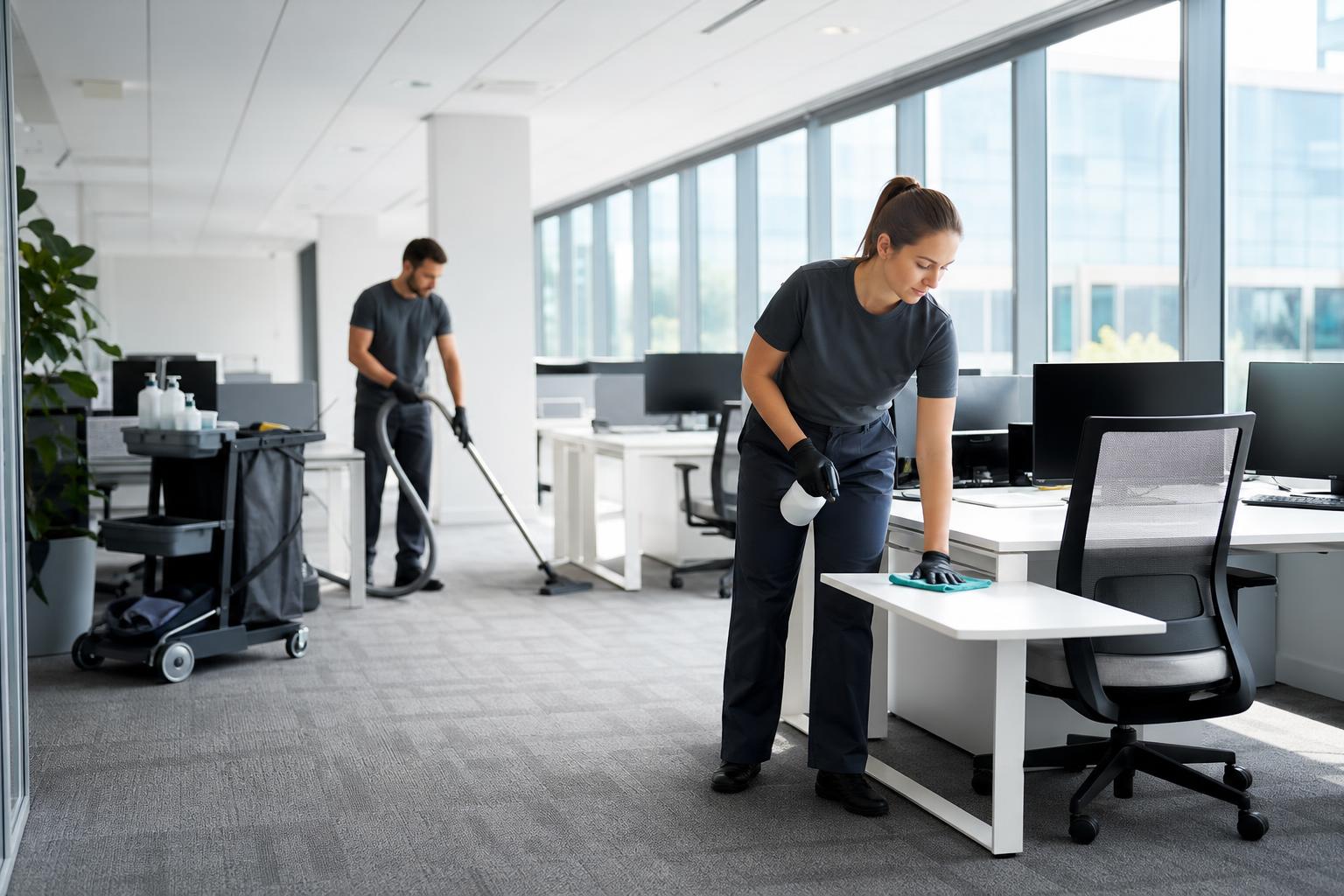 Équipe AZA Nettoyage intervenant dans des bureaux professionnels à Montpellier