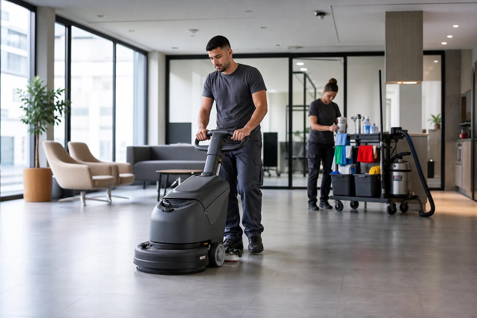 Équipe de nettoyage professionnel pour bureaux et locaux d'entreprise à Ferrières-Poussarou