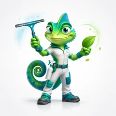 Aza, le caméléon mascotte d'Aza Nettoyage