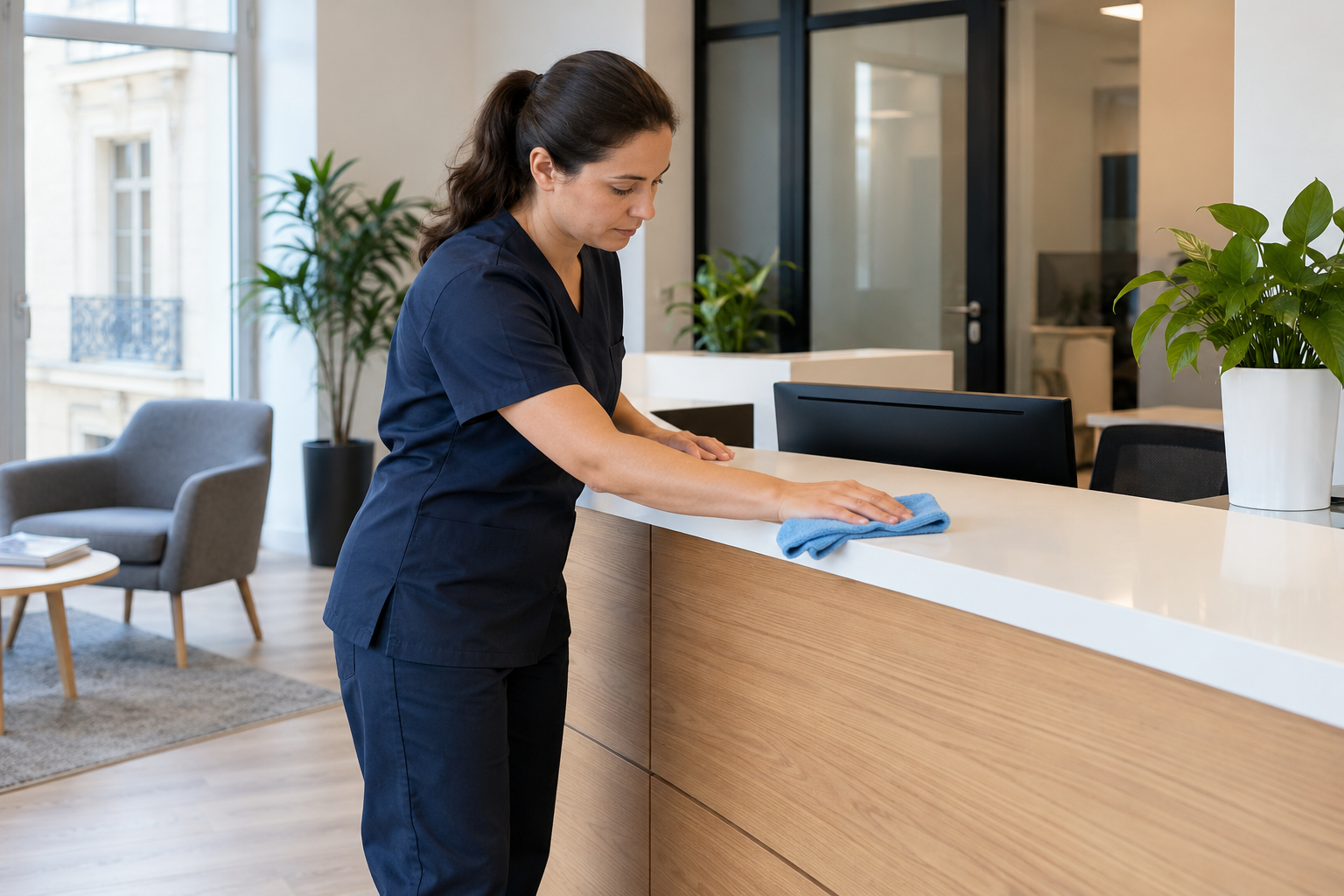 Agent de nettoyage professionnel à Bessèges : essuyage de comptoir d’accueil