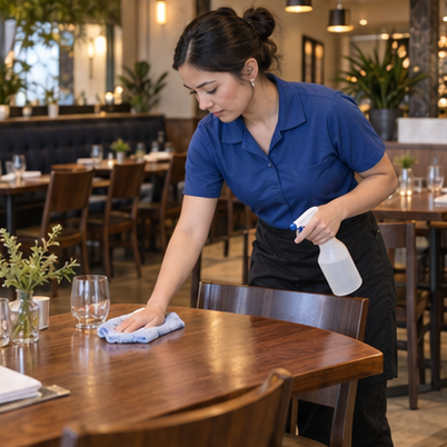 Agent de nettoyage professionnel à Caissargues : entretien des tables d’un espace de restauration