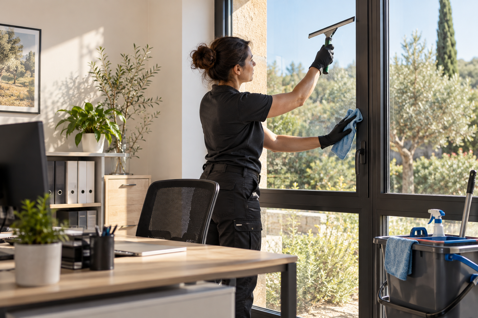 Agent de nettoyage professionnel à Congénies : lavage des vitres accessibles d’un bureau de services