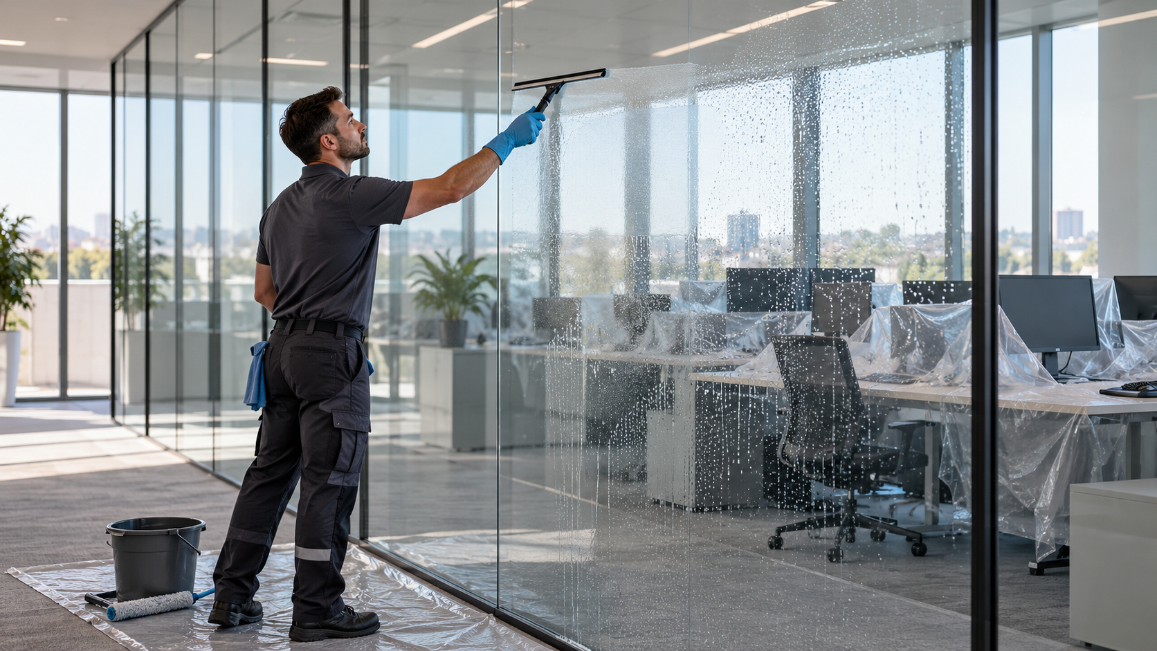 Agent de nettoyage professionnel à Connaux : lavage de vitrages intérieurs de bureaux