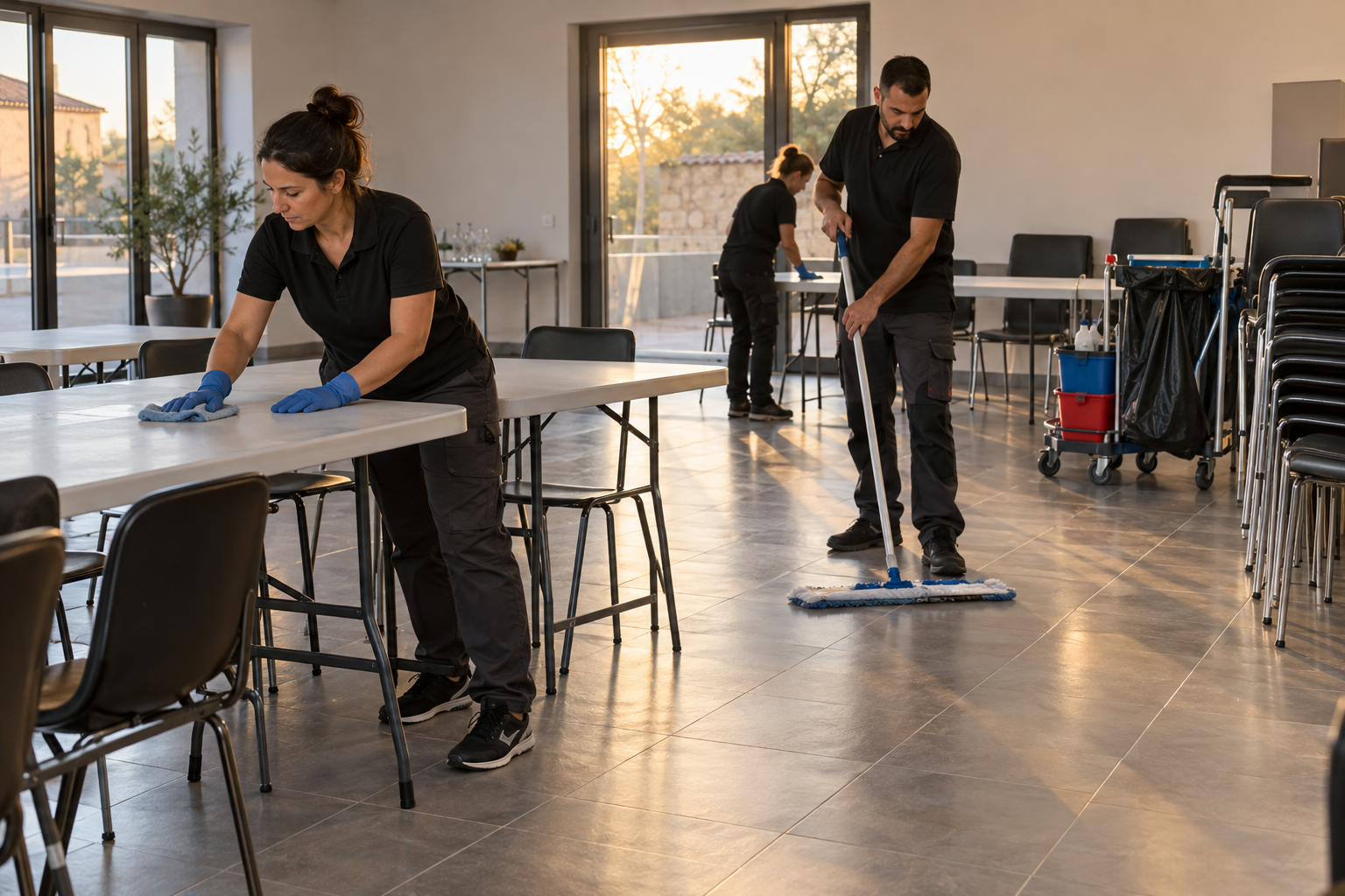 Agent de nettoyage professionnel à Junas : remise au propre d’une salle utilisée pour un événement professionnel