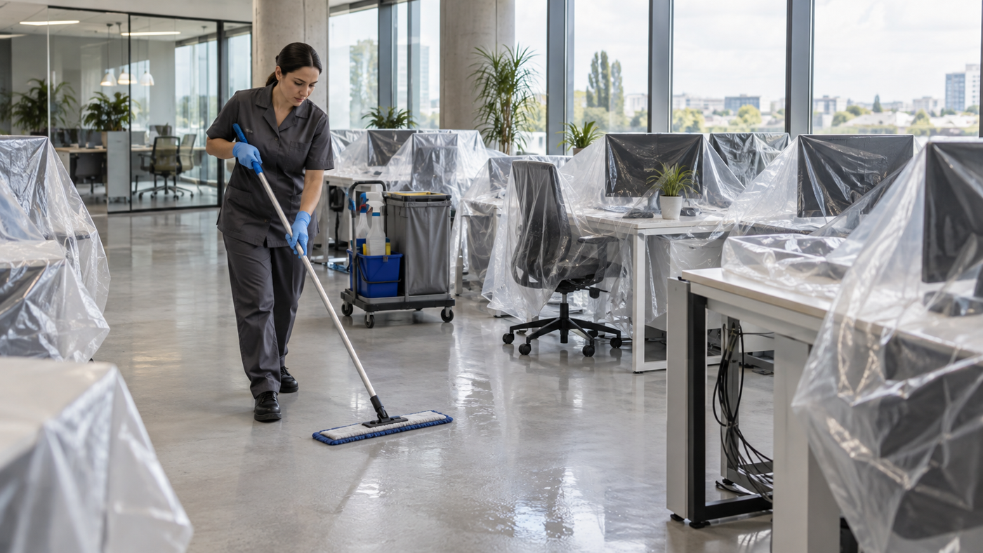 Agent de nettoyage professionnel à Lézan : lavage du sol de bureaux partagés